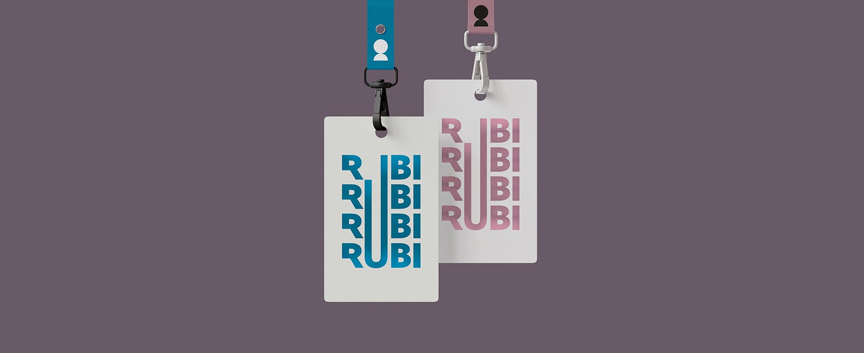 Gebrandete Mitarbeiterausweise der rubi agentur als Beispiel für modernes Corporate Design und Markenidentität.